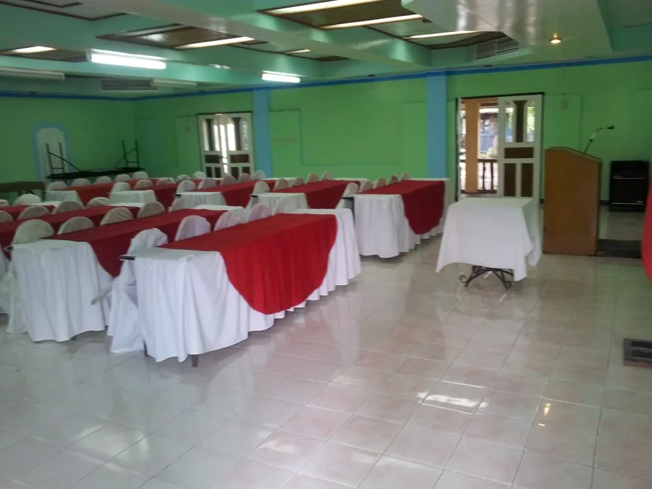 Green-and-white family event setup from the preserved resort archive