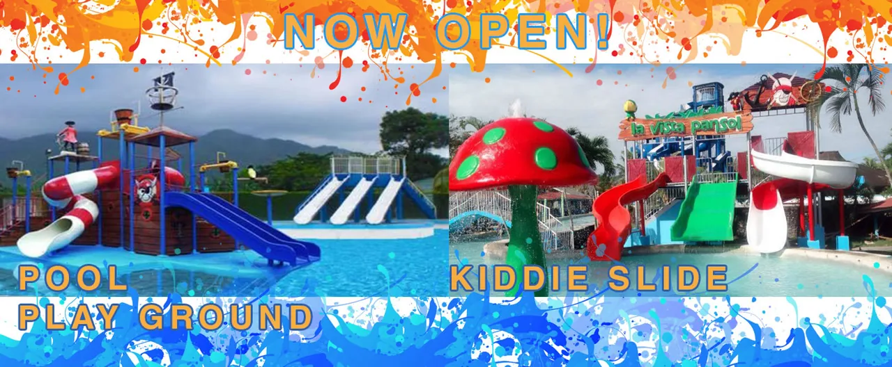 Colorful children pool and slides